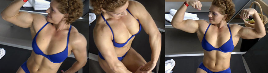 biceps ella flexing and posing in the sauna