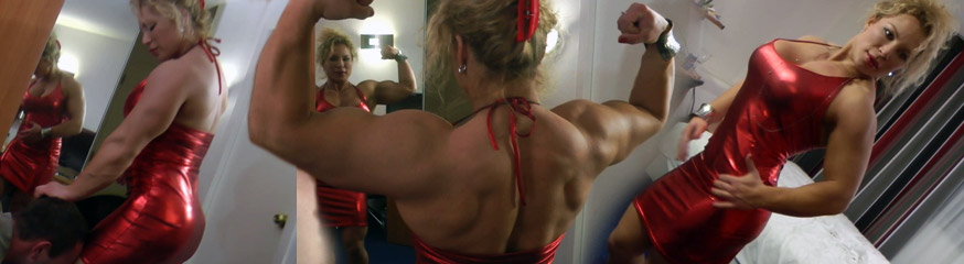 anna m strong super strong beautiful female bodybuilder in red dress