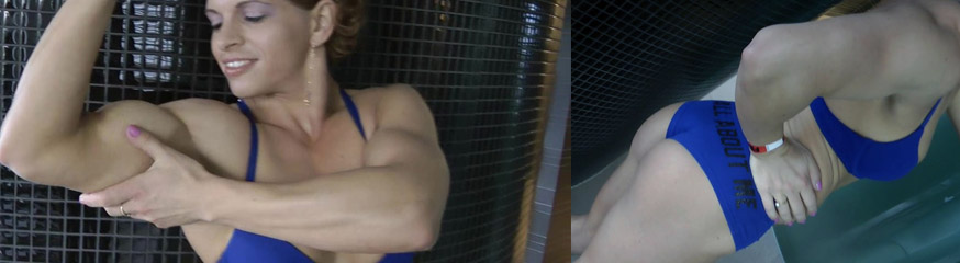 biceps ella flexing and posing in the sauna